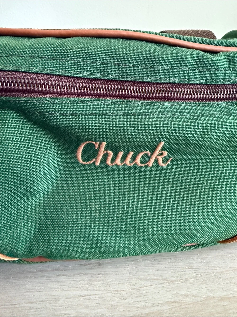 Vintage LL Bean Green Continental Weekender Duffle Bag Canvas Leather Mono CHUCK